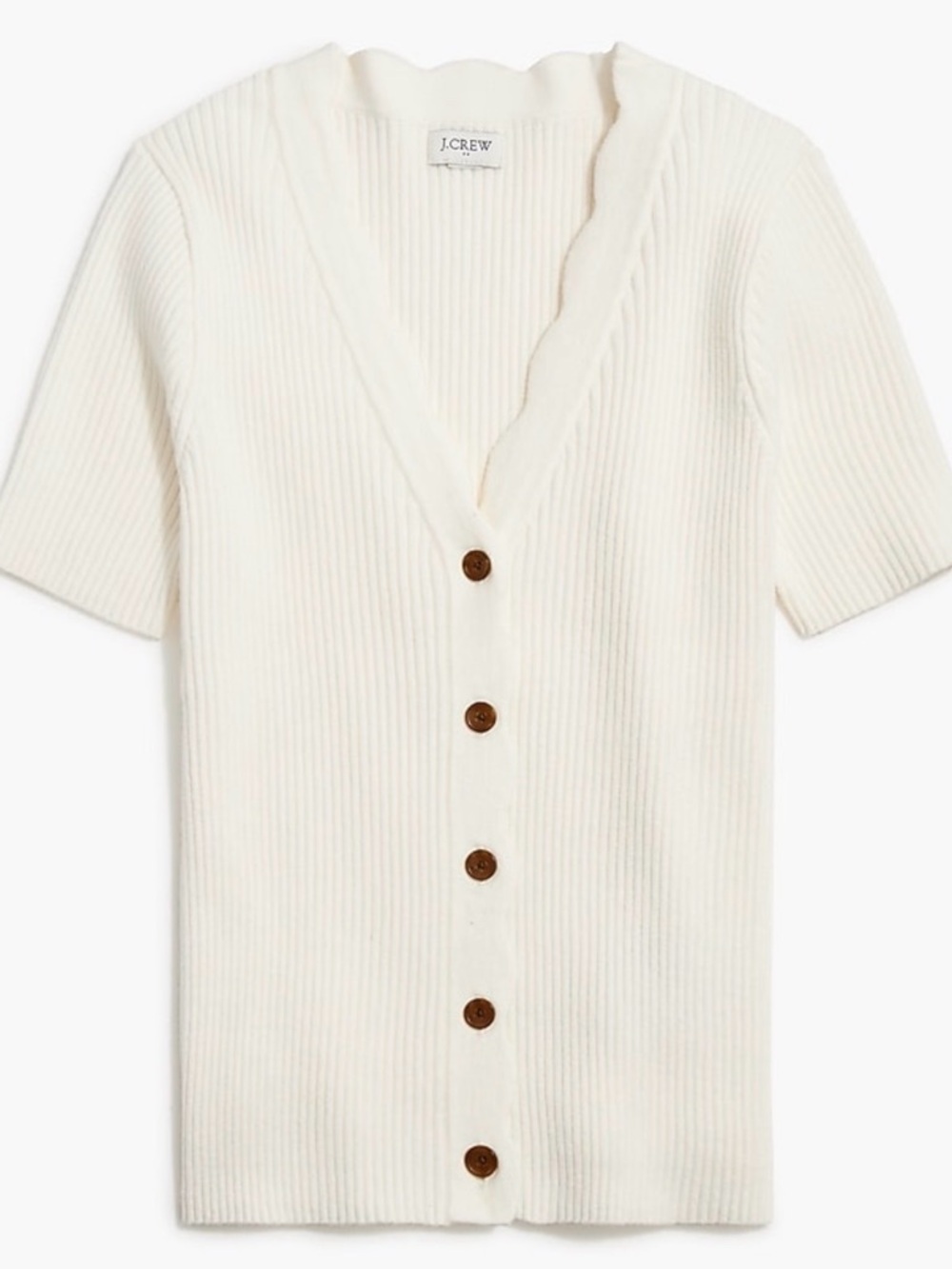 J. Crew Short Sleeve Cardigan Sweater with Scallop Trim